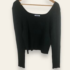 Old Navy Dark Green Ribbed Scoop Neck Long Sleeve Crop Cropped Top Shirt